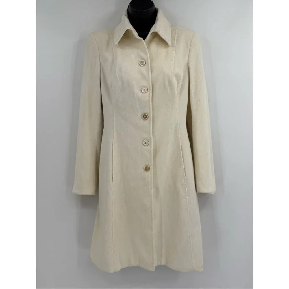 Piazza Sempione Corduroy A-Line Button Front Coat | Cream | IT 38 / XS
